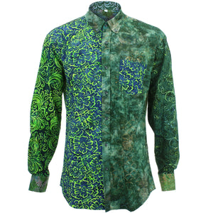 Langarmhemd mit normaler Passform – zufällig gemischter Batik – Dunkelgrün