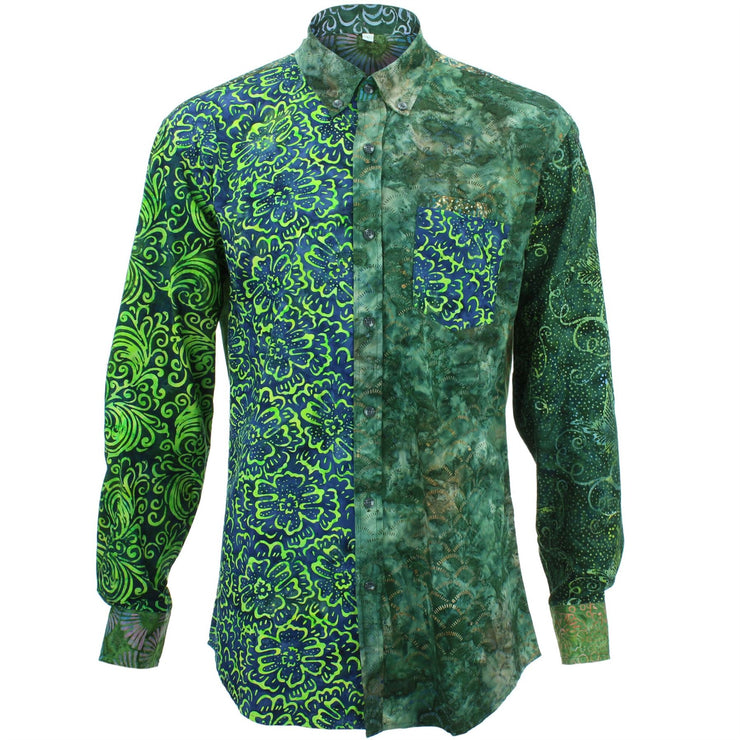 Regular Fit Long Sleeve Shirt - Random Mixed Batik - Dark Green