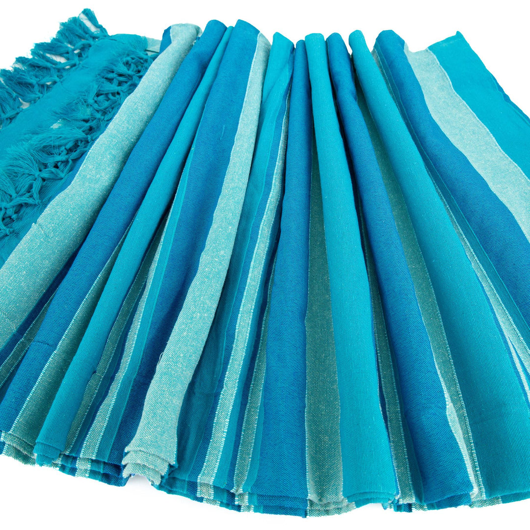 Striped Cotton Blanket With Tassel Edging - Arctic