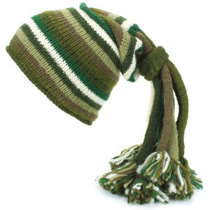 Bonnet à pompons "fontaine" en tricot de laine - vert