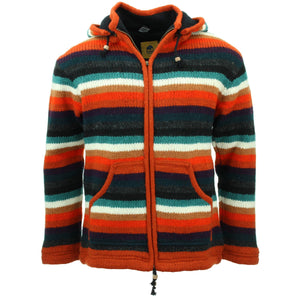 Hand Knitted Wool Hooded Jacket Cardigan - Stripe Anu