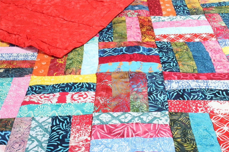 Handmade Quilted Patchwork Batik Printed Bedspread