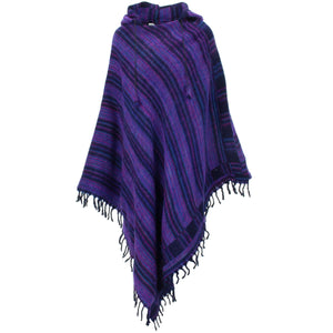 Poncho à capuche en laine végétalienne - violet et noir