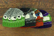 Hand Knitted Wool Beanie Hat - Sheep Charcoal Grey