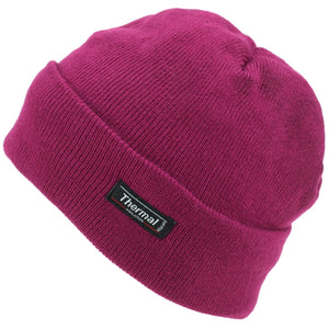 Fine Knit Beanie Hat - Dark Pink