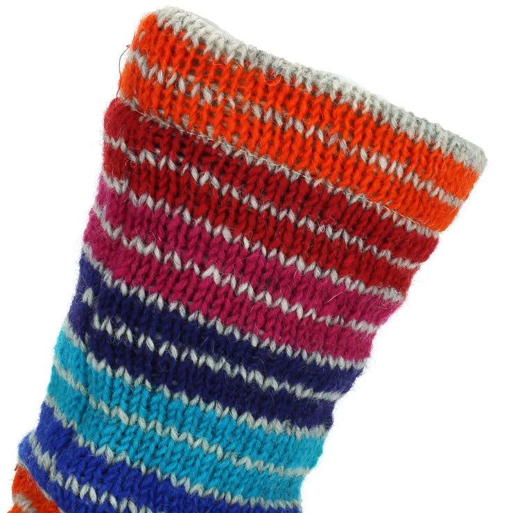 Chunky Wool Knit Leg Warmers - Stripe Blue