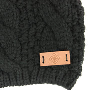 Cable knit beanie hat with faux fur bobble - Black