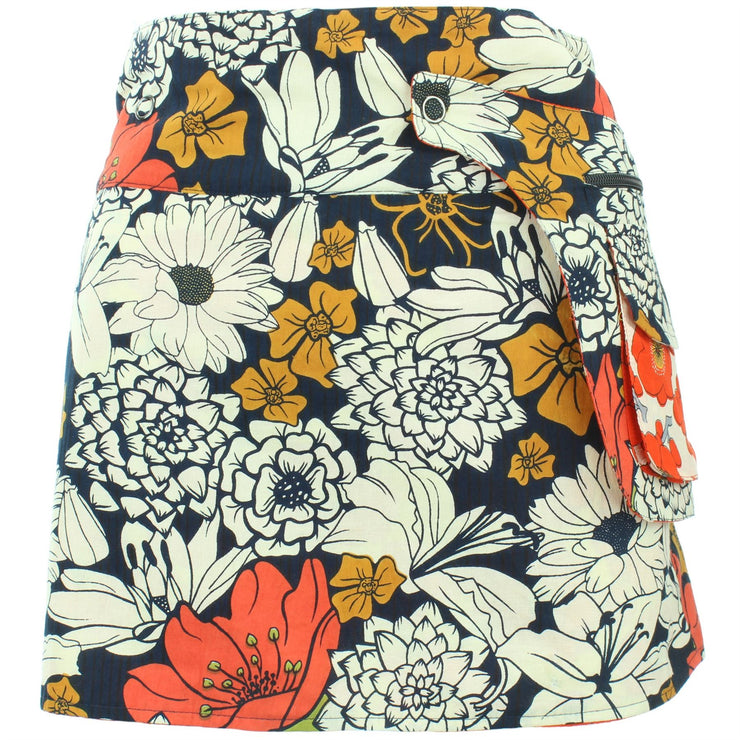 Reversible Popper Wrap Mini Skirt - Floral / Japanese Floral