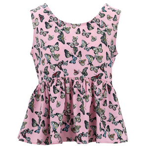 Ruched Box Top - Pink Butterfly