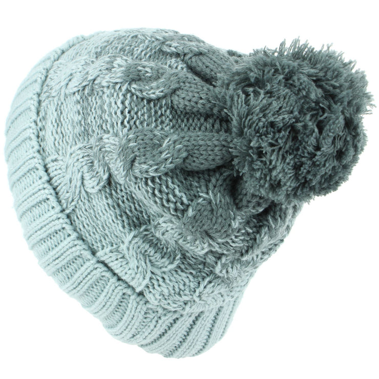 Cable Knit Bobble Beanie Hat with Super Soft Fleece Lining - Grey