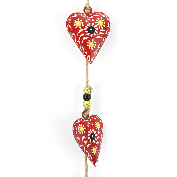 Hanging Mobile Decoration String of Hearts - Red - Sand String