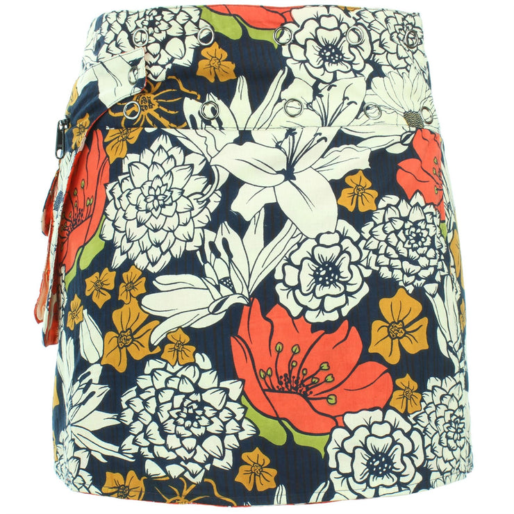 Reversible Popper Wrap Mini Skirt - Floral / Japanese Floral