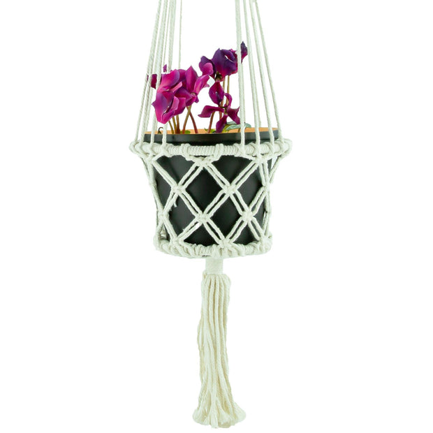 Macrame Hand Woven Rope Hanging Planter - Medium (14cm Pot)