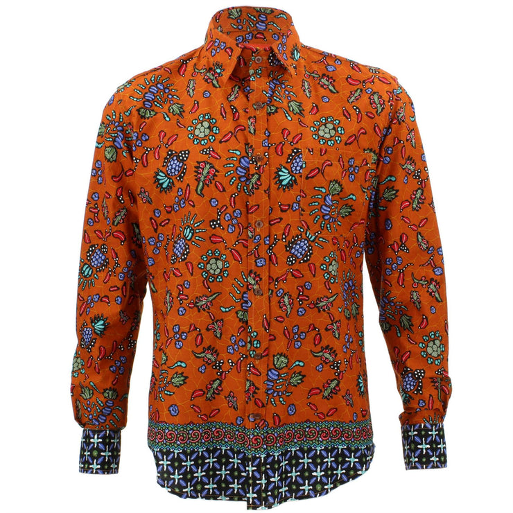 Tailored Fit Long Sleeve Shirt - Orange Abstract