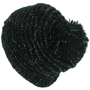 Ribbed Tinsel Bobble Beanie Hat - Black