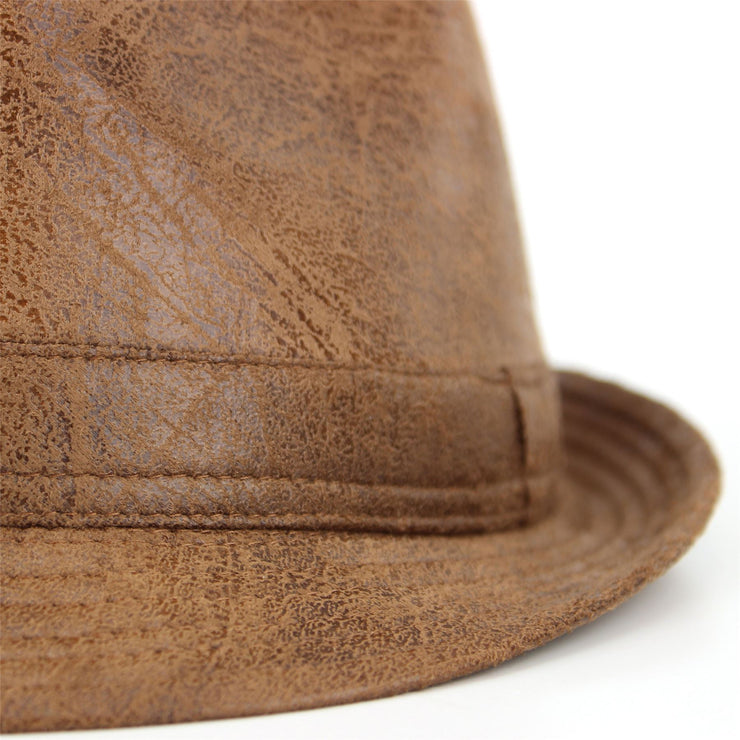 Vintage effect cracked leather trilby hat - Brown