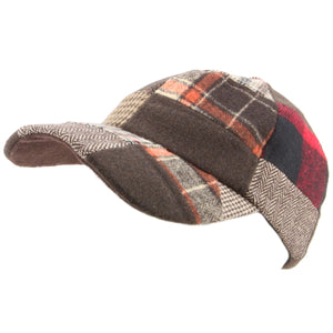 Casquette de baseball Patchwork Tweed avec sangle réglable - Rouge