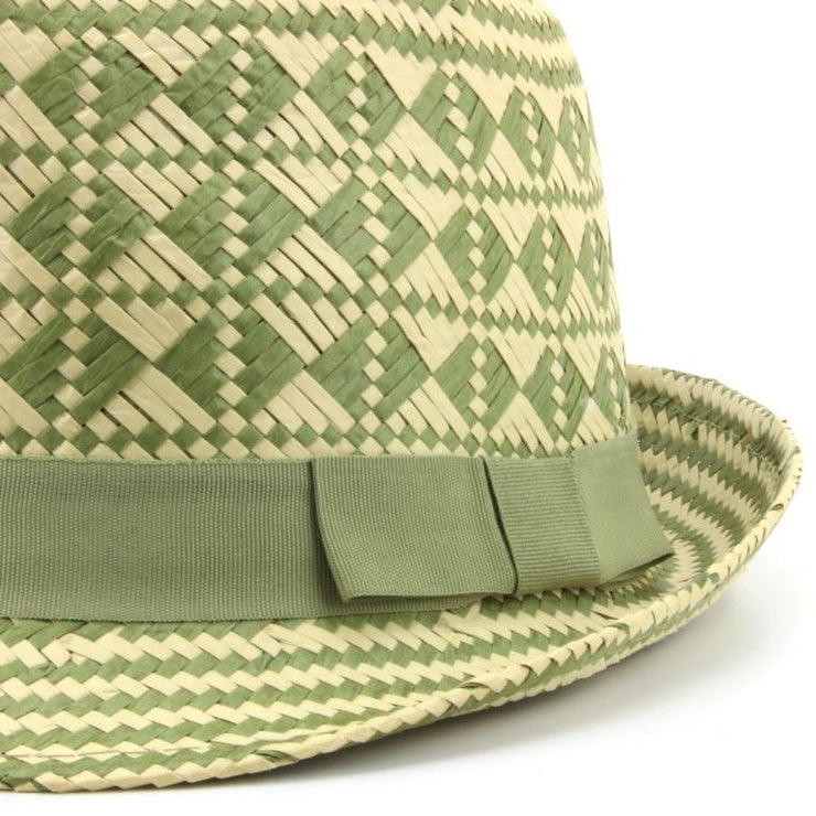 Check straw paper trilby hat with grosgrain band - Green