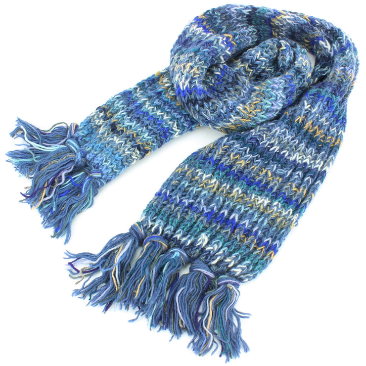 Chunky Wool Knit Scarf - Space Dye - Dark Blue