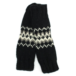 Jambières en laine tricotées à la main - fairisle noir