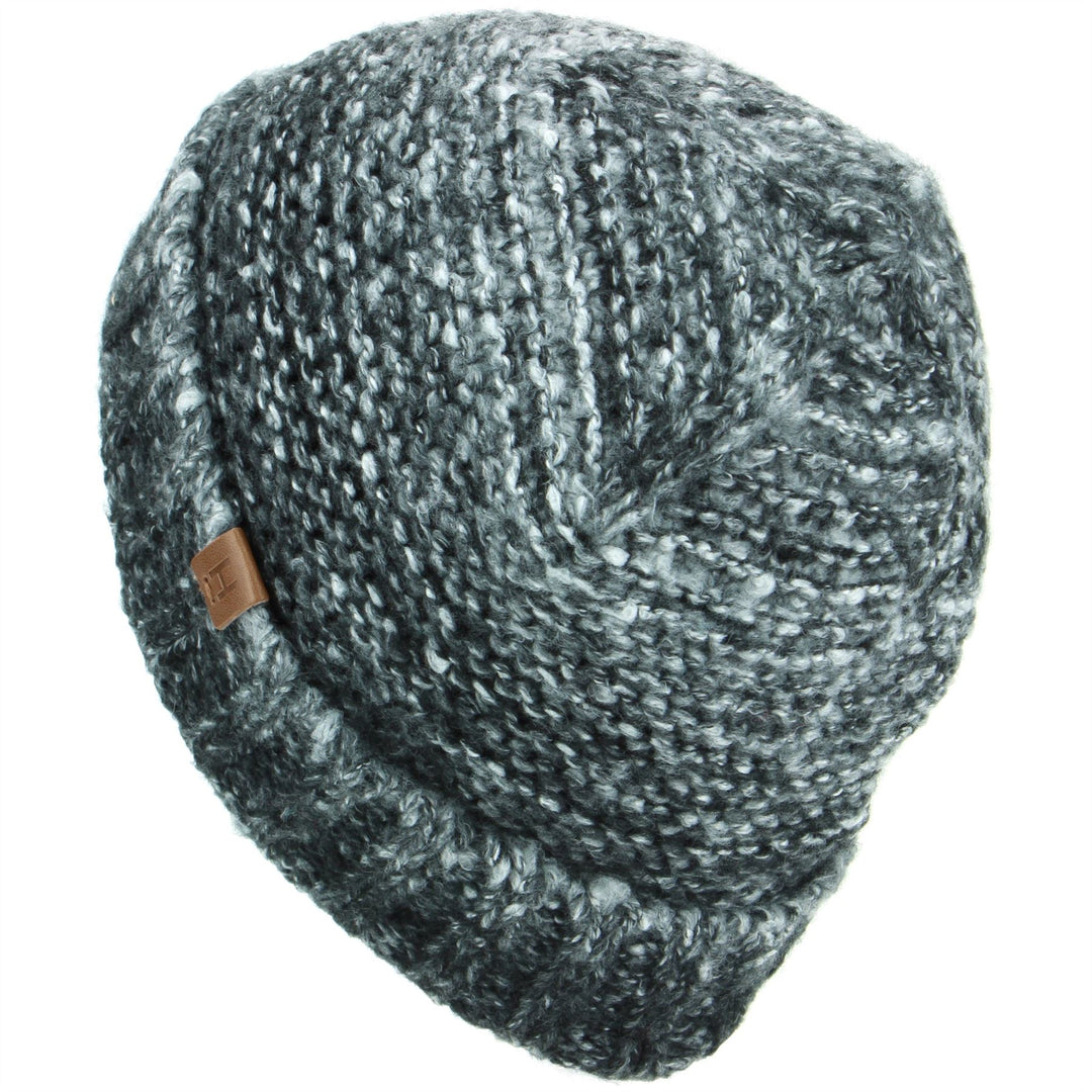 Super Soft Chunky Knit Textured Beanie Hat - Black Grey