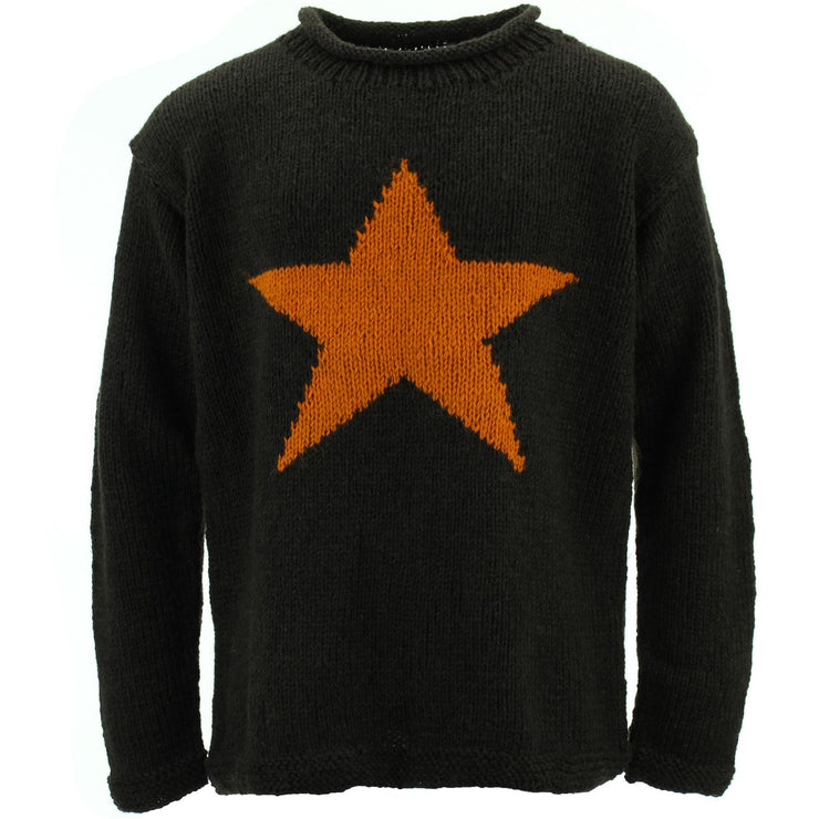 Chunky Wool Knit Star Jumper - Brown & Mustard