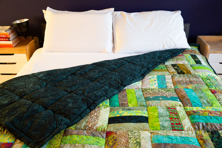 Handmade Quilted Patchwork Batik Printed Bedspread - Emerald