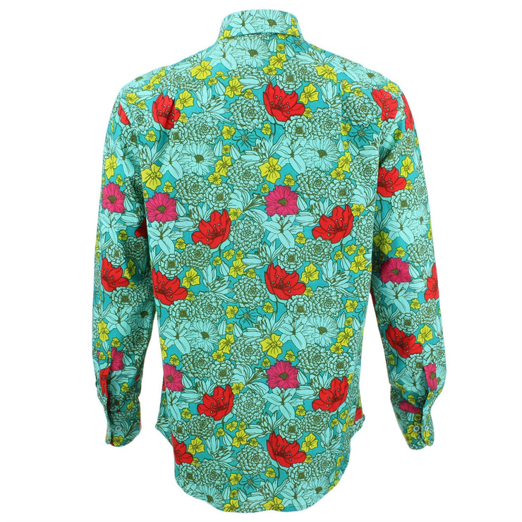 Regular Fit Long Sleeve Shirt - Green & Red Abstract Floral