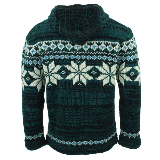 Hand Knitted Wool Hooded Jacket Cardigan - Fairisle Teal