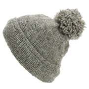 Hand Knitted Wool Beanie Bobble Hat - Plain Oatmeal