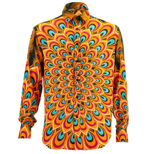 Langarmhemd mit normaler Passform – Pfauenmandala – Orangeblau