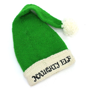 Hand Knitted Wool Christmas Beanie Hat - Naughty Elf