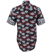 Regular Fit Short Sleeve Shirt - Black Red & Turquoise Abstract