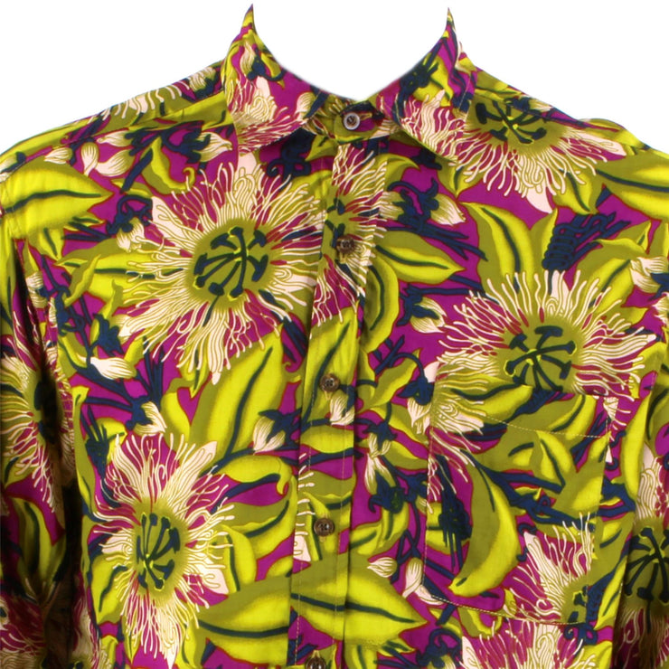 Regular Fit Long Sleeve Shirt - Green & Purple Psychedelic Floral