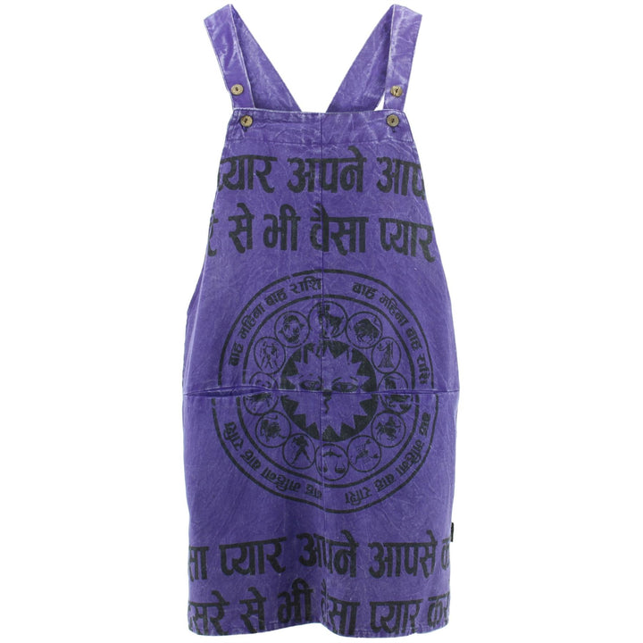Screen Print Dungaree Dress - Purple