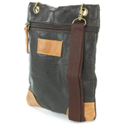 Real Leather Small Cross Body Shoulder Bag - Black