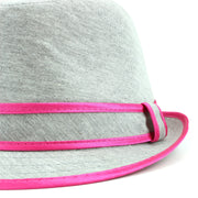 Simple grey cotton trilby hat with band and trim - Pink