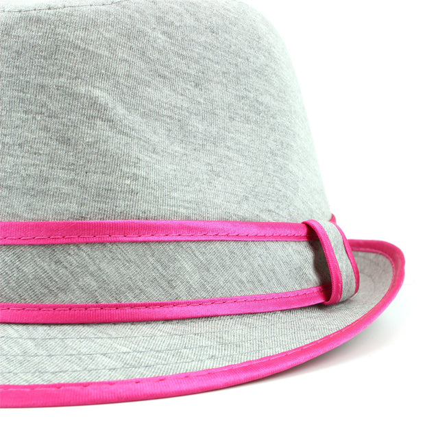 Simple grey cotton trilby hat with band and trim - Pink