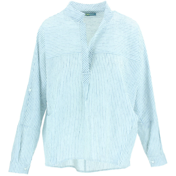 Woven Blouse Shirt - White Blue Stripe