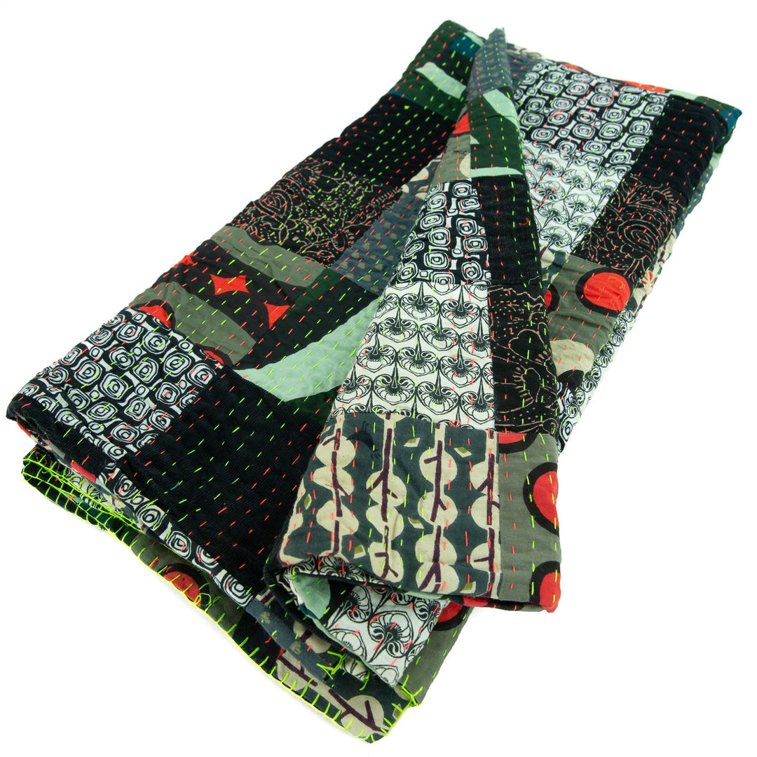 Handmade Patchwork Batik Printed Throw - Black Mix