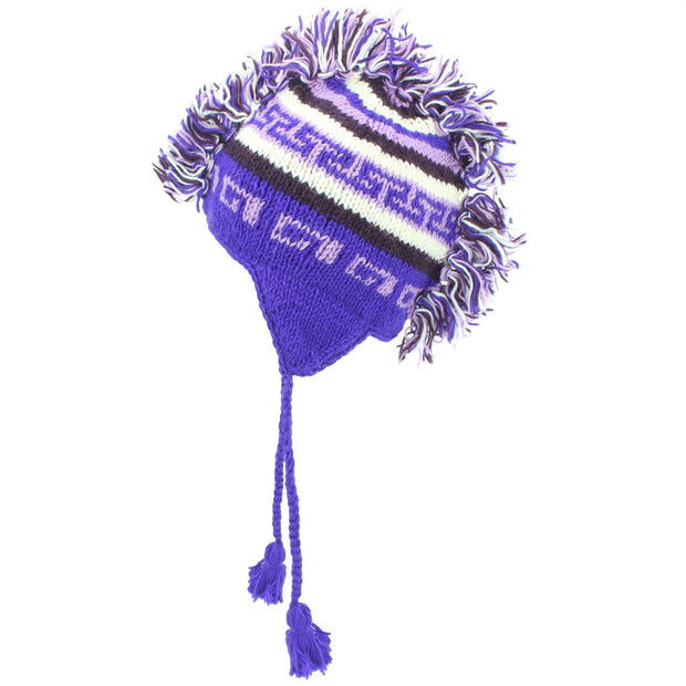 Wool Knit 'Punk' Mohawk Earflap Beanie Hat - Purples (Adult)