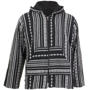 Fleece Lined Woven Zip Hoodie - Black & White