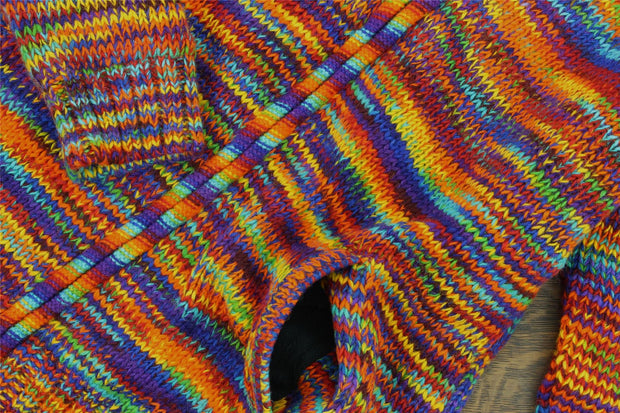 Hand Knitted Wool Jacket Cardigan - SD Rainbow with Rainbow Trim