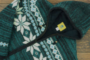 Hand Knitted Wool Hooded Jacket Cardigan - Fairisle Teal