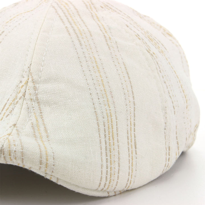 Cotton & Linen Blend Striped Duckbill Flat Cap - Cream