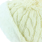 Acrylic Cable Knit Fleck Beanie Bobble Hat - White