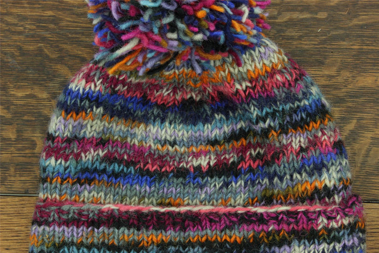 Hand Knitted Wool Beanie Bobble Hat - SD Electric