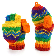 Hand Knitted Wool Shooter Gloves - Stripe Rainbow Zig Zag