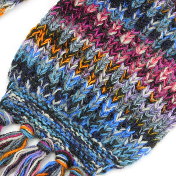 Long Chunky Knit Wool Multi Mix Scarf - Blue Mix