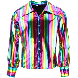 Skinnende metallisk 70'er skjorte - regnbue